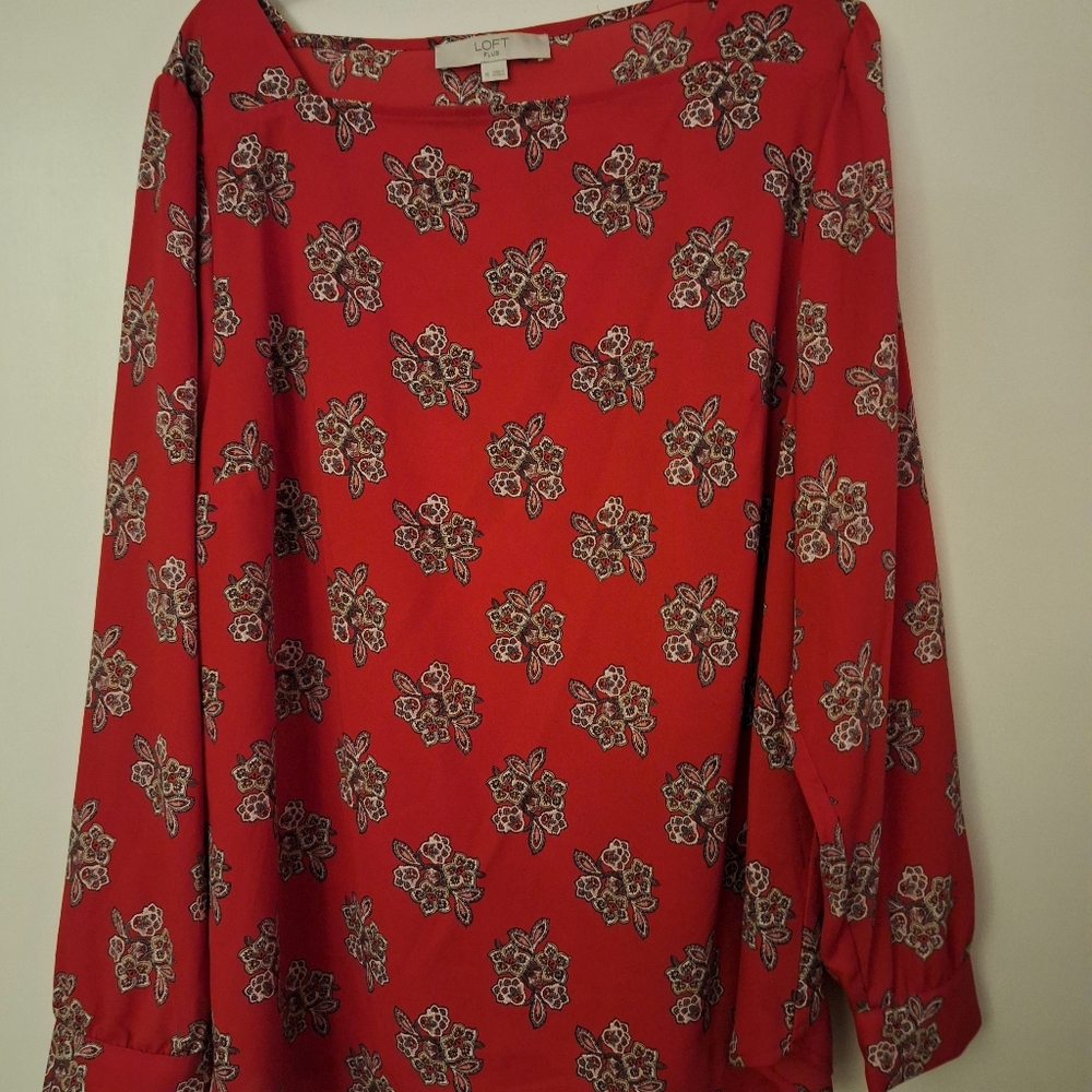 LOFT Red Floral Long Sleeve Blouse
